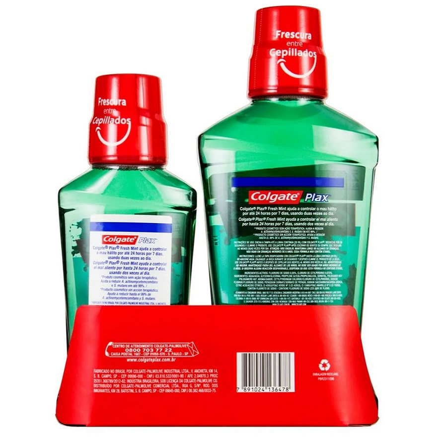 Enxaguante Bucal Colgate Plax Fresh Mint 1 unidade com 500mL + 1 unidade com 250mL