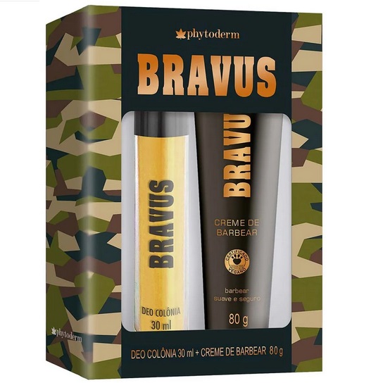 Kit Masculino Phytoderm Bravus Deo Colônia com 30mL + Creme de Barbear com 80g